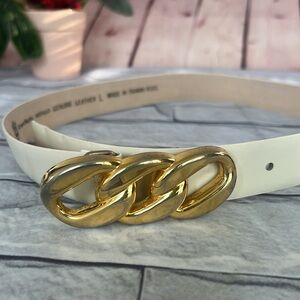 80’s Crown pacific genuine, leather, white gold, buckle belt size large vintage